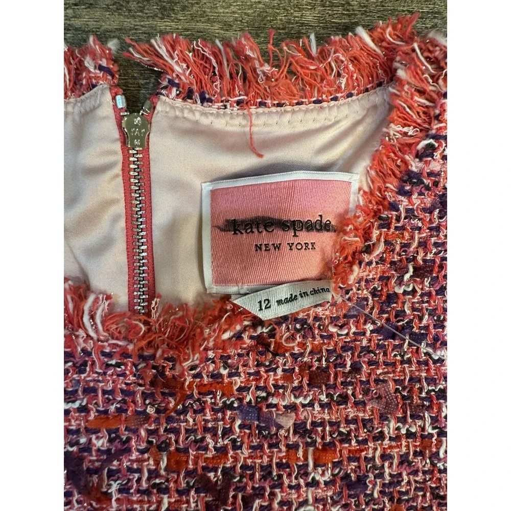 Kate Spade New York Flutter Sleeve Tweed Dress Pink Size 12 Jackie O Preppy‎